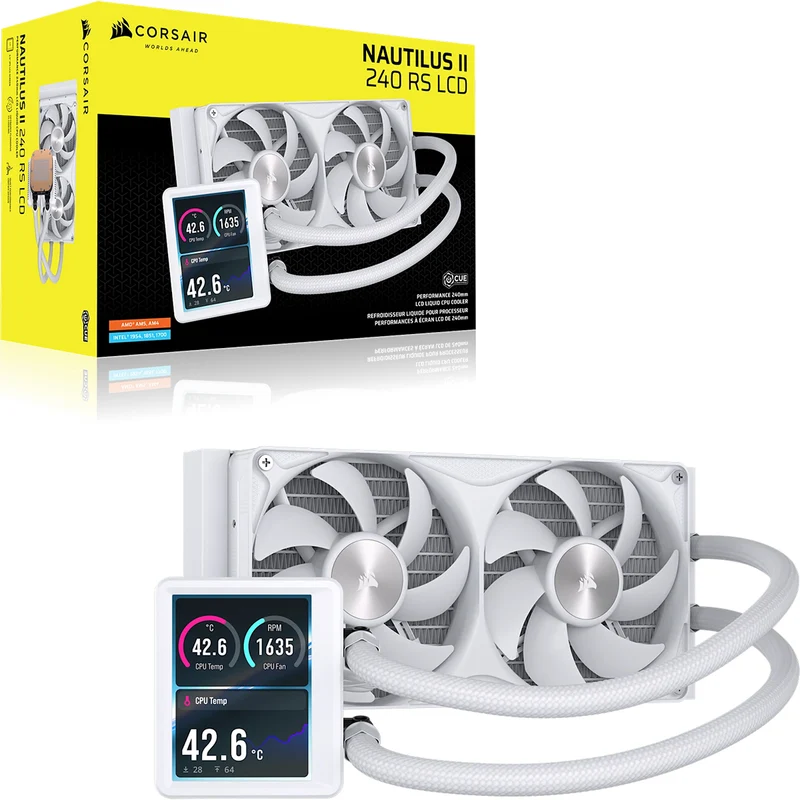 Corsair Nautilus II 240 RS Performance LCD 240mm Liquid CPU Cooler (Black, White) (CW-9061051-WW, CW-9061052-WW)