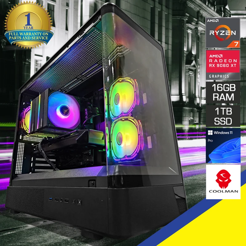 Aurora Astra Black Desktop Gaming PC | AMD Ryzen 7 8700F | 16GB RAM | 1TB SSD | RX 9060 XT | Windows 11 Pro