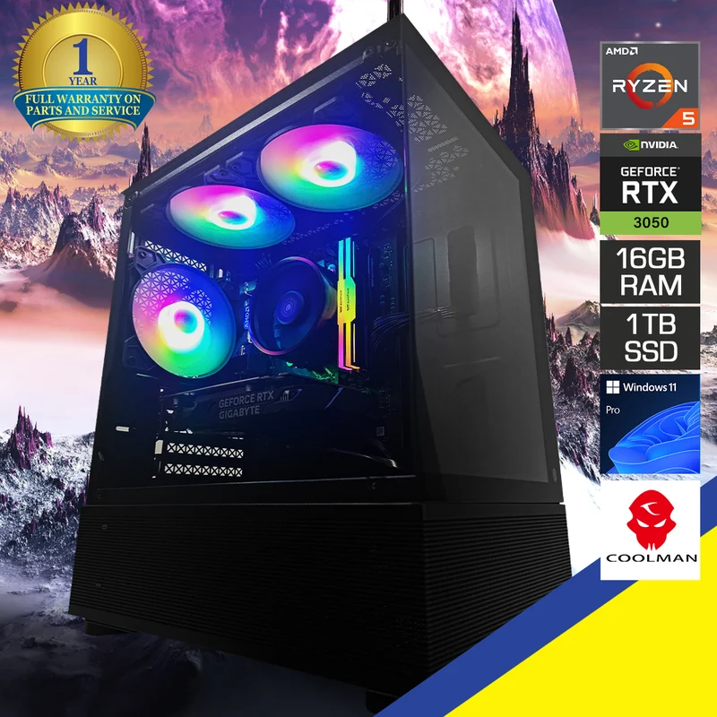 Alpha Reyna Black Desktop Gaming PC | AMD Ryzen 5 5500 | 16GB (2x8GB) RAM | 512GB SSD | RTX 3050 | Windows 11 Pro