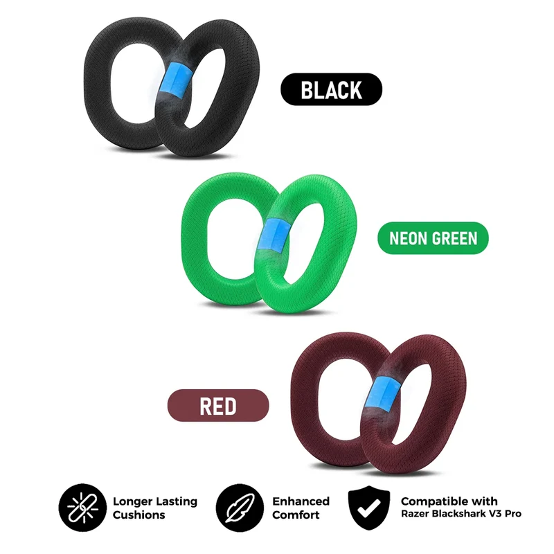 Wicked Cushions Razer Blackshark V3 Pro Earpads - WC FreeZe Cooling Gel (Black, Neon Green, Red) (FreeZe-BShark-V3-Pro-B, FreeZe-BShark-V3-Pro-NG, FreeZe-BShark-V3-Pro-R)