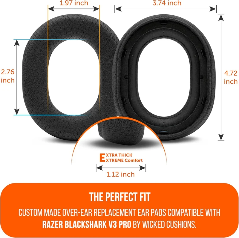 Wicked Cushions Razer Blackshark V3 Pro Earpads - WC FreeZe Cooling Gel (Black, Neon Green, Red) (FreeZe-BShark-V3-Pro-B, FreeZe-BShark-V3-Pro-NG, FreeZe-BShark-V3-Pro-R)