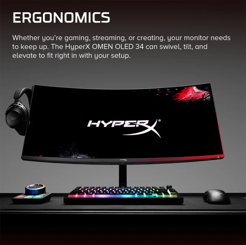 HyperX OMEN OLED C49PPAA 34" WQHD (3440x1440) 360Hz 0.03ms GtG QD-OLED Gaming Monitor with Height/ Tilt/ Swivel Adjustment
