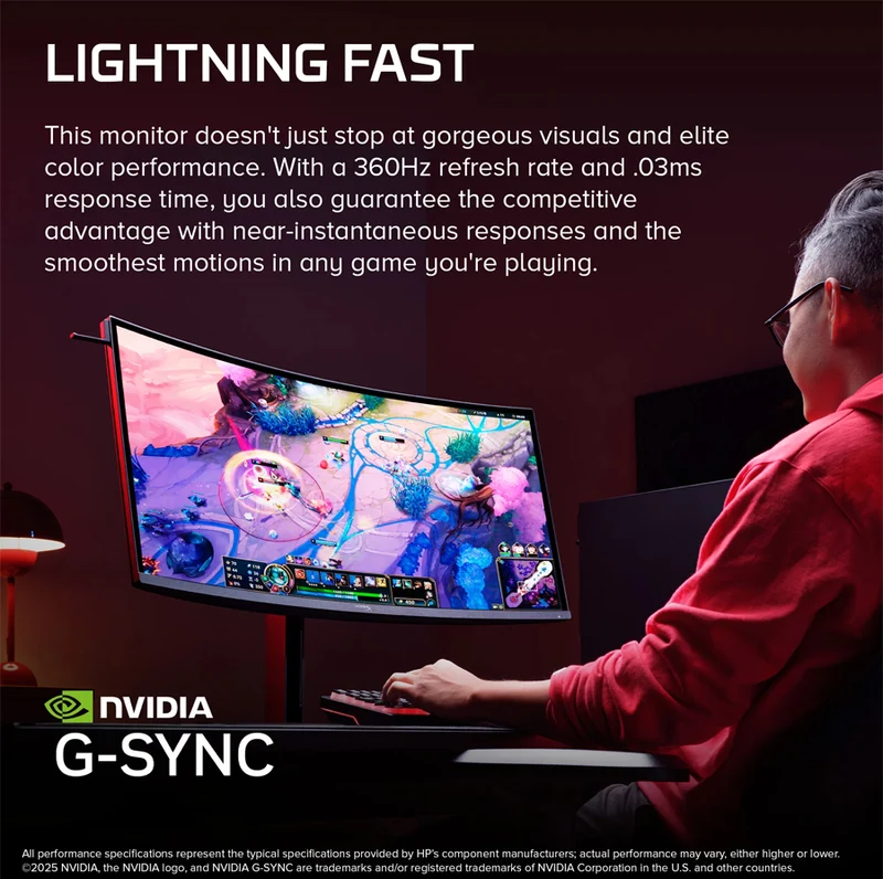 HyperX OMEN OLED C49PPAA 34" WQHD (3440x1440) 360Hz 0.03ms GtG QD-OLED Gaming Monitor with Height/ Tilt/ Swivel Adjustment