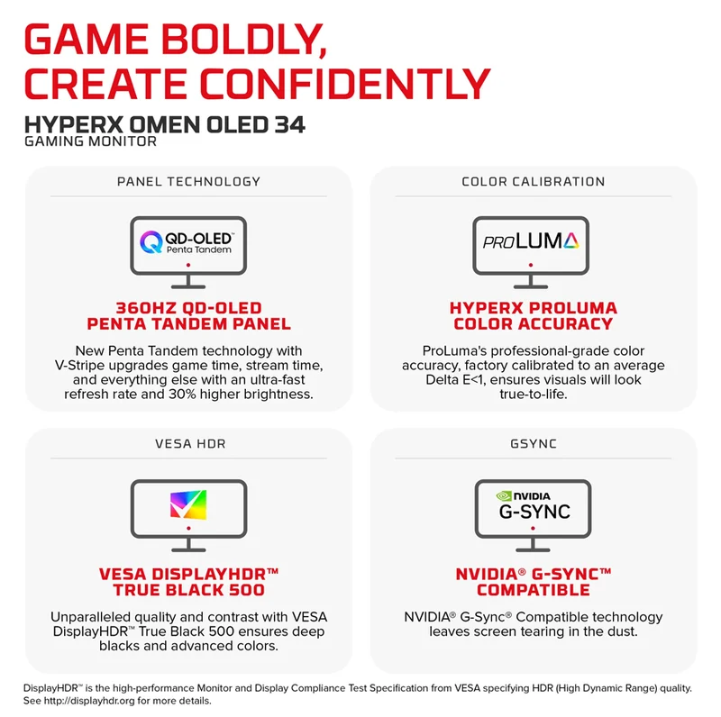 HyperX OMEN OLED C49PPAA 34" WQHD (3440x1440) 360Hz 0.03ms GtG QD-OLED Gaming Monitor with Height/ Tilt/ Swivel Adjustment