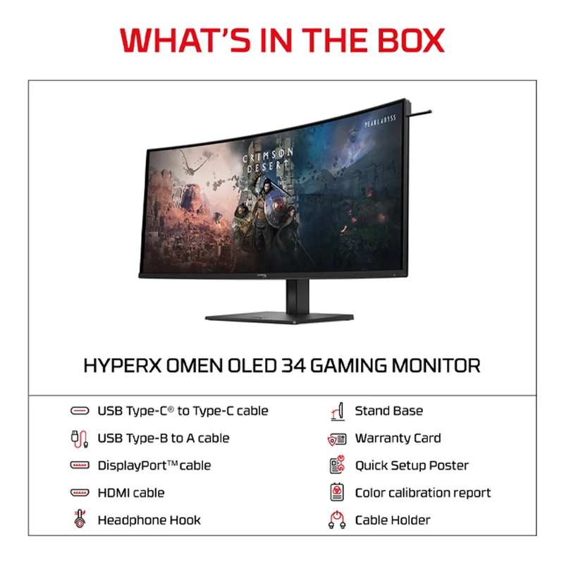HyperX OMEN OLED C49PPAA 34" WQHD (3440x1440) 360Hz 0.03ms GtG QD-OLED Gaming Monitor with Height/ Tilt/ Swivel Adjustment