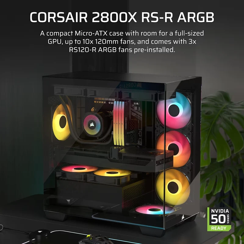 Corsair 2800X RS-R ARGB Micro-ATX PC Case (Black, White) (CC-9011347-WW, CC-9011348-WW)