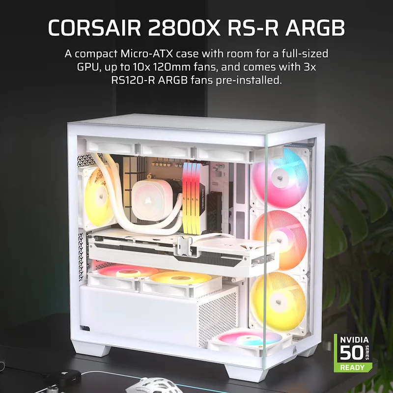 Corsair 2800X RS-R ARGB Micro-ATX PC Case (Black, White) (CC-9011347-WW, CC-9011348-WW)