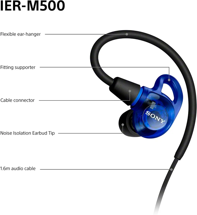 Sony IER-M500 Wired In-ear Monitor Headphones for Professionals (Black, Clear, Red/Blue)