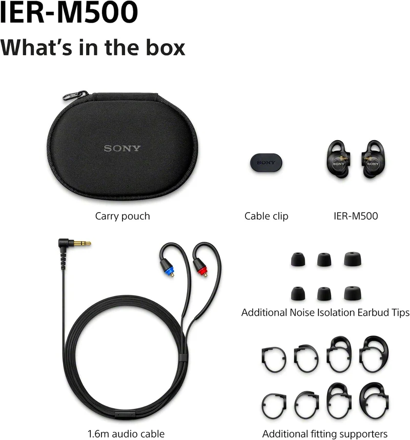 Sony IER-M500 Wired In-ear Monitor Headphones for Professionals (Black, Clear, Red/Blue)