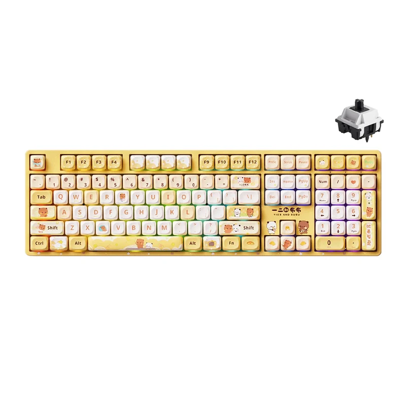 Akko Dudu and Bubu 5108 V5 Multi-Mode RGB Hot-Swappable Mechanical Keyboard (Yellow) (Akko V3 Piano Pro Switch) (103-K051A-011)