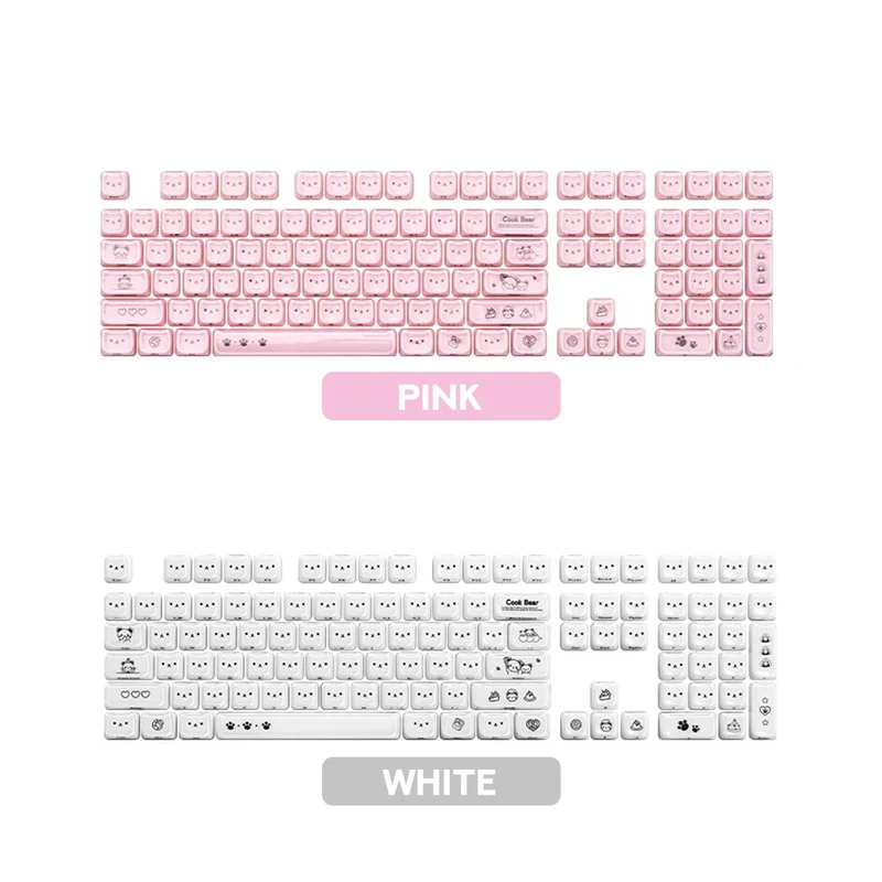Akko Greedy Bear Keycap Set MAO Profile 119 Keys (Pink, White)