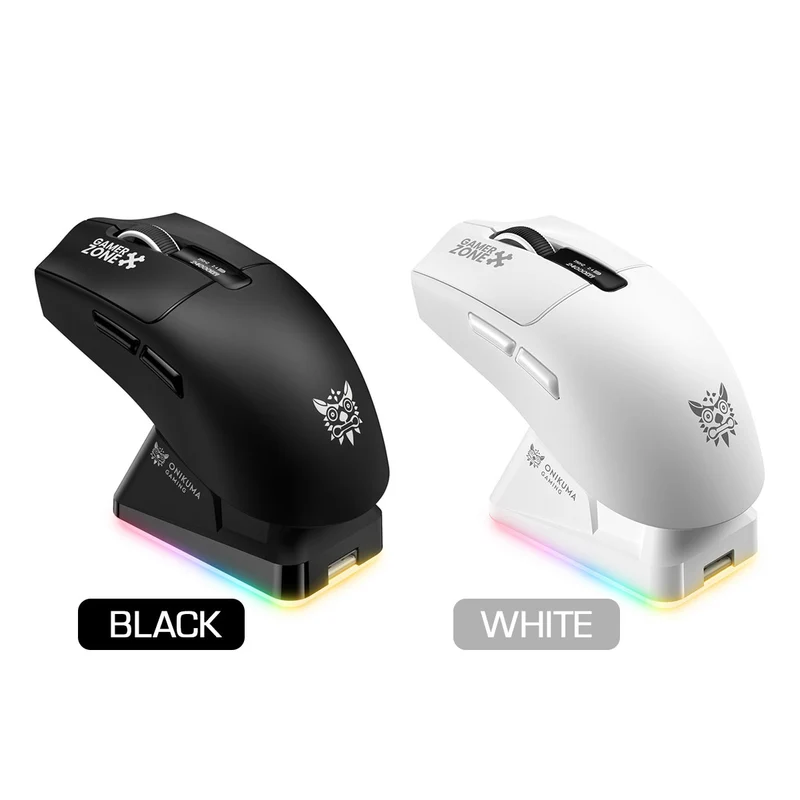 Onikuma DM10 Tri-Mode RGB Wireless Gaming Mouse (Black, White)
