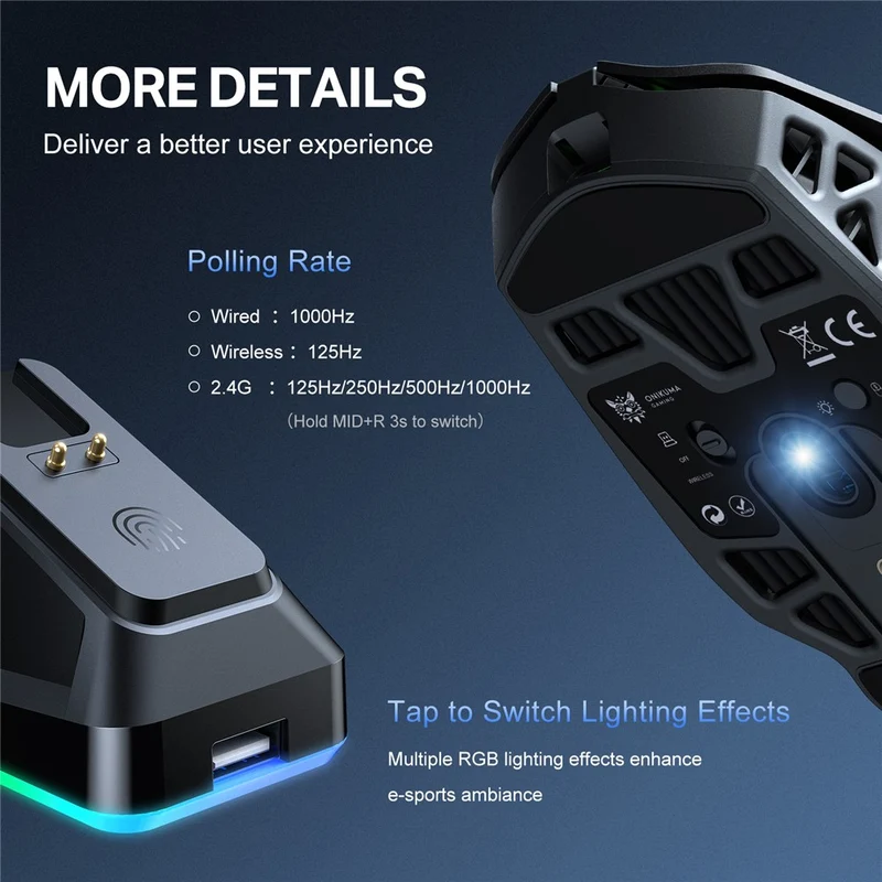 Onikuma DM09 Tri-Mode RGB Wireless Gaming Mouse (Black)