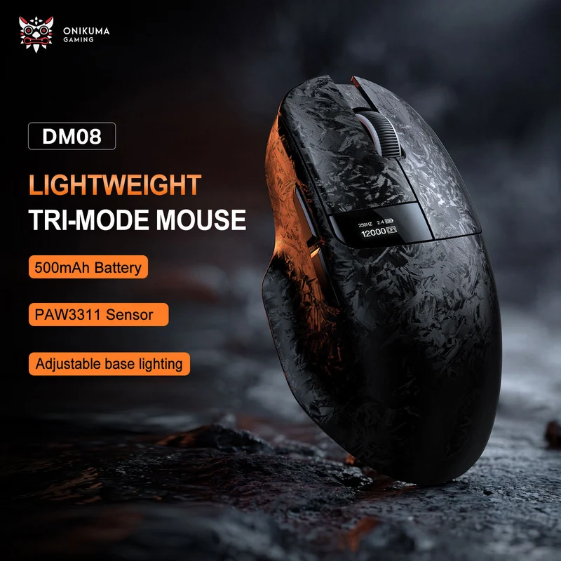 Onikuma DM08 Tri-Mode RGB Wireless Gaming Mouse (Black)