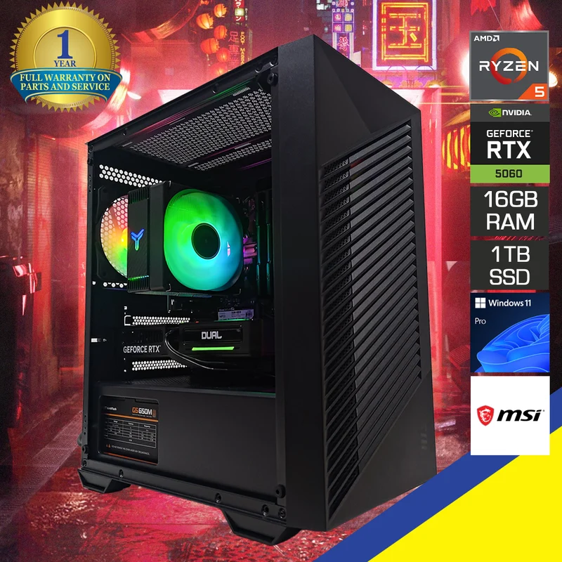Sigma Pro Forge Black Desktop Gaming PC | AMD Ryzen 5 5600 | 16GB (2x8GB) RAM | 1TB SSD | RTX 5060 | Windows 11 Pro