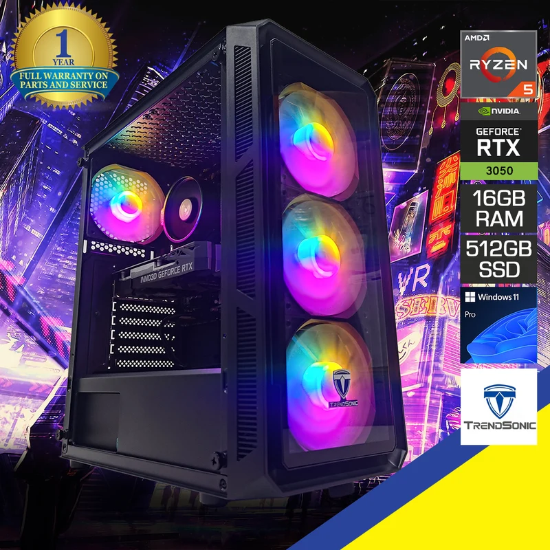 Alpha Hermes HE19A Black Desktop Gaming PC | AMD Ryzen 5 5500 | 16GB (2x8GB) RAM | 512GB SSD | RTX 3050 | Windows 11 Pro