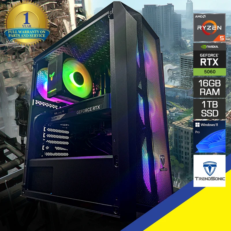 Sigma Cronus Black Desktop Gaming PC | AMD Ryzen 5 5600 | 16GB (2x8GB) RAM | 1TB SSD | RTX 5060 | Windows 11 Pro