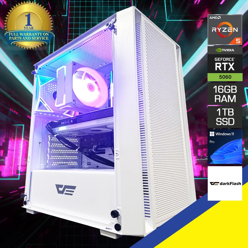 Sigma A305 White Desktop Gaming PC | AMD Ryzen 5 5600 | 16GB (2x8GB) RAM | 1TB SSD | RTX 5060 | Windows 11 Pro