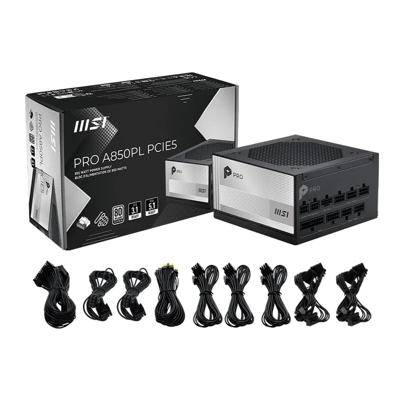 MSI Pro A850PL 850W PCIe5 80+ Platinum Fully Modular Power Supply