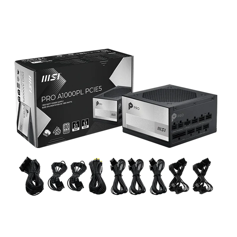 MSI Pro A1000PL 1000W PCIe5 80+ Platinum Fully Modular Power Supply