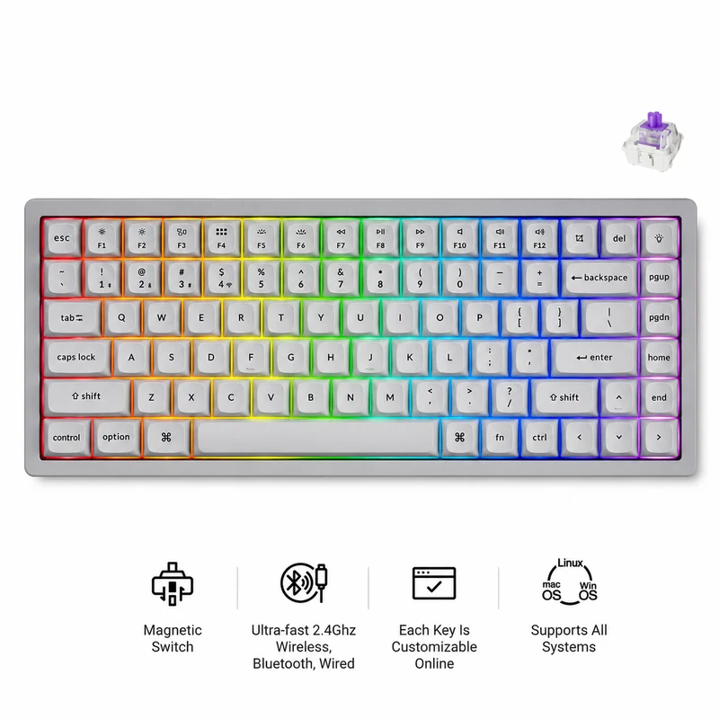 Keychron K2 HE 75% Wireless Hot-Swappable RGB Magnetic Switch Custom Keyboard - Concrete Edition (Gateron Double-Rail Magnetic Nebula Switch) (K2H-F1C)