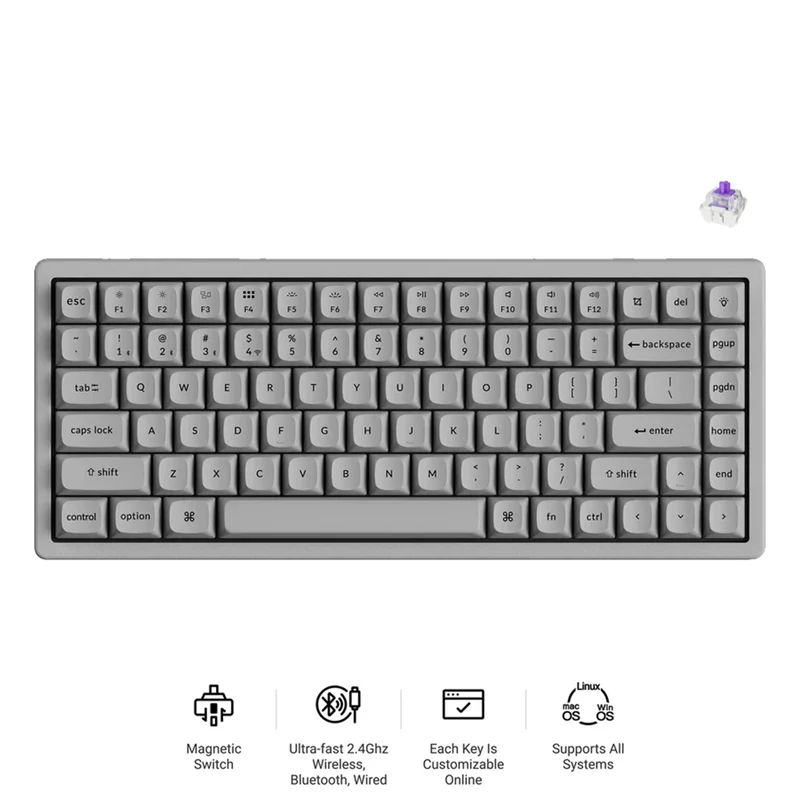 Keychron K2 HE 75% Wireless Hot-Swappable RGB Magnetic Switch Custom Keyboard - Concrete Edition (Gateron Double-Rail Magnetic Nebula Switch) (K2H-F1C)