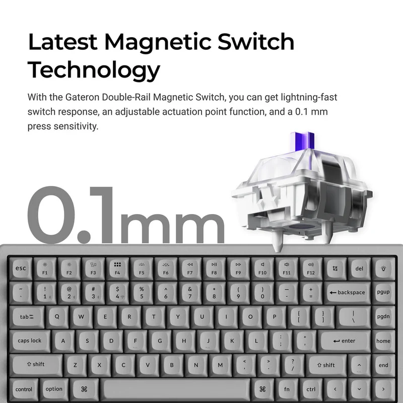 Keychron K2 HE 75% Wireless Hot-Swappable RGB Magnetic Switch Custom Keyboard - Concrete Edition (Gateron Double-Rail Magnetic Nebula Switch) (K2H-F1C)