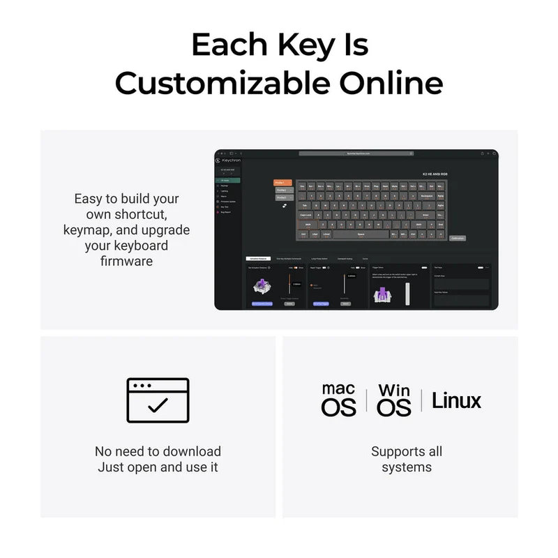 Keychron K2 HE 75% Wireless Hot-Swappable RGB Magnetic Switch Custom Keyboard - Concrete Edition (Gateron Double-Rail Magnetic Nebula Switch) (K2H-F1C)