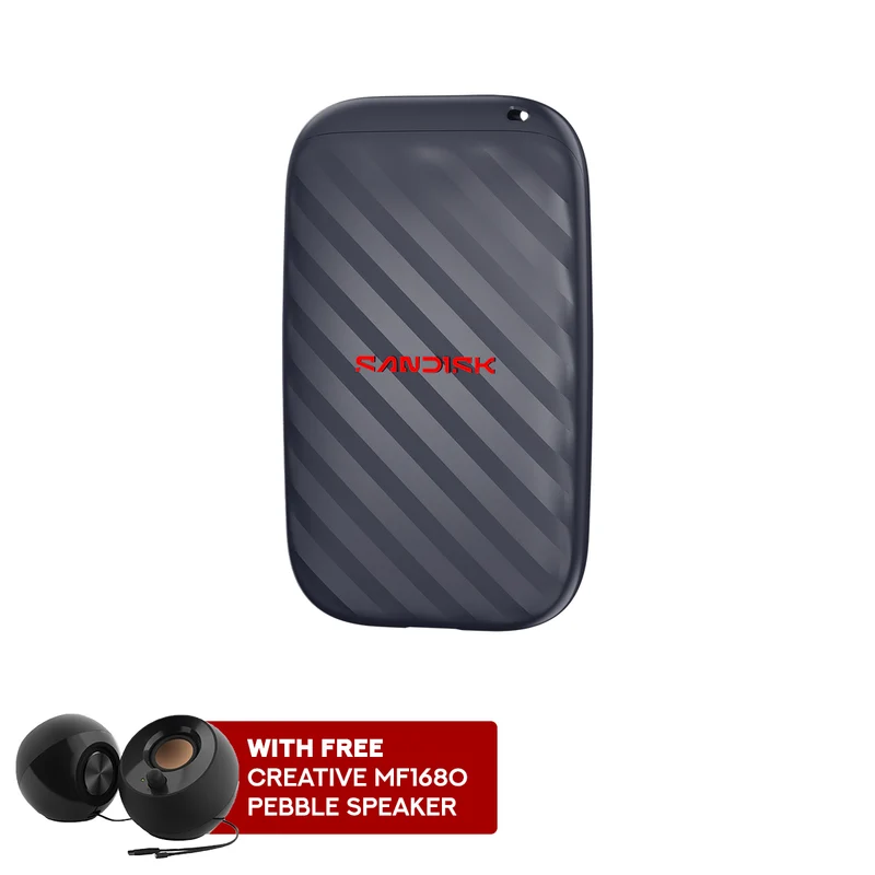 Sandisk 1TB USB 3.2 Gen2 (10Gbps) 600Mb/s Read Speed Type-C Portable SSD (Black) w/ Free Creative MF1680 Pebble Speaker