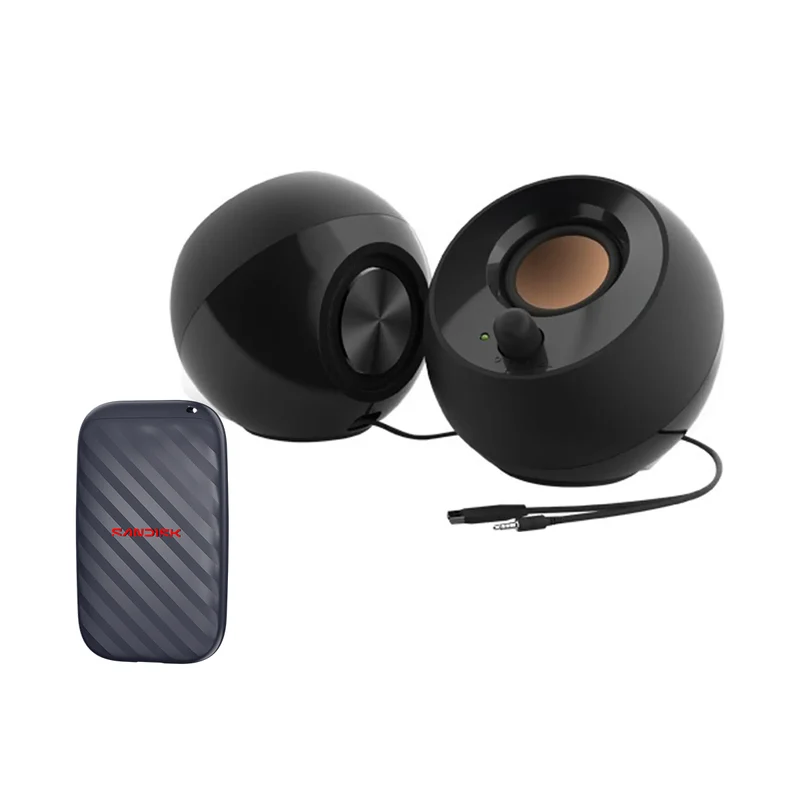 Sandisk 1TB USB 3.2 Gen2 (10Gbps) 600Mb/s Read Speed Type-C Portable SSD (Black) w/ Free Creative MF1680 Pebble Speaker