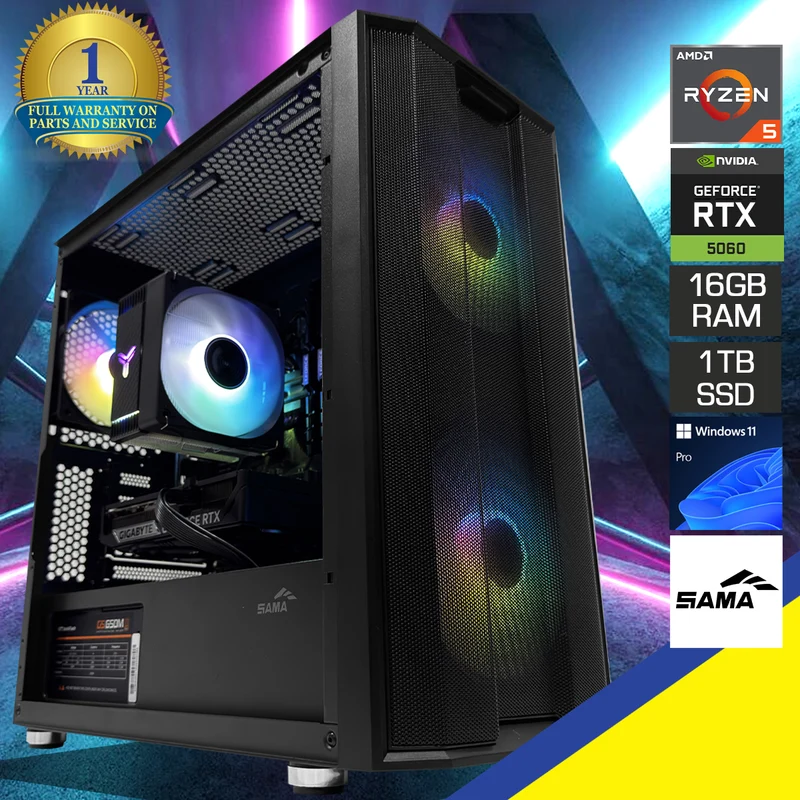 Sigma S30 Black Desktop Gaming PC | AMD Ryzen 5 5600GT | 16GB (2x8GB) RAM | 1TB SSD | RTX 5060 | Windows 11 Pro