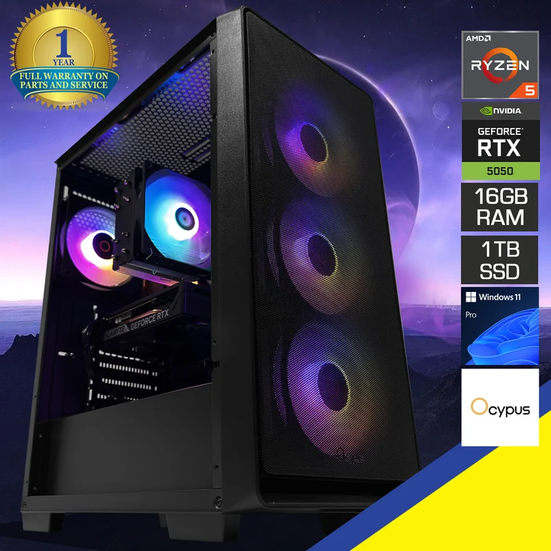 Sigma C60 Black Desktop Gaming PC | AMD Ryzen 5 5600GT | 16GB (2x8GB) RAM | 1TB SSD | RTX 5050 | Windows 11 Pro