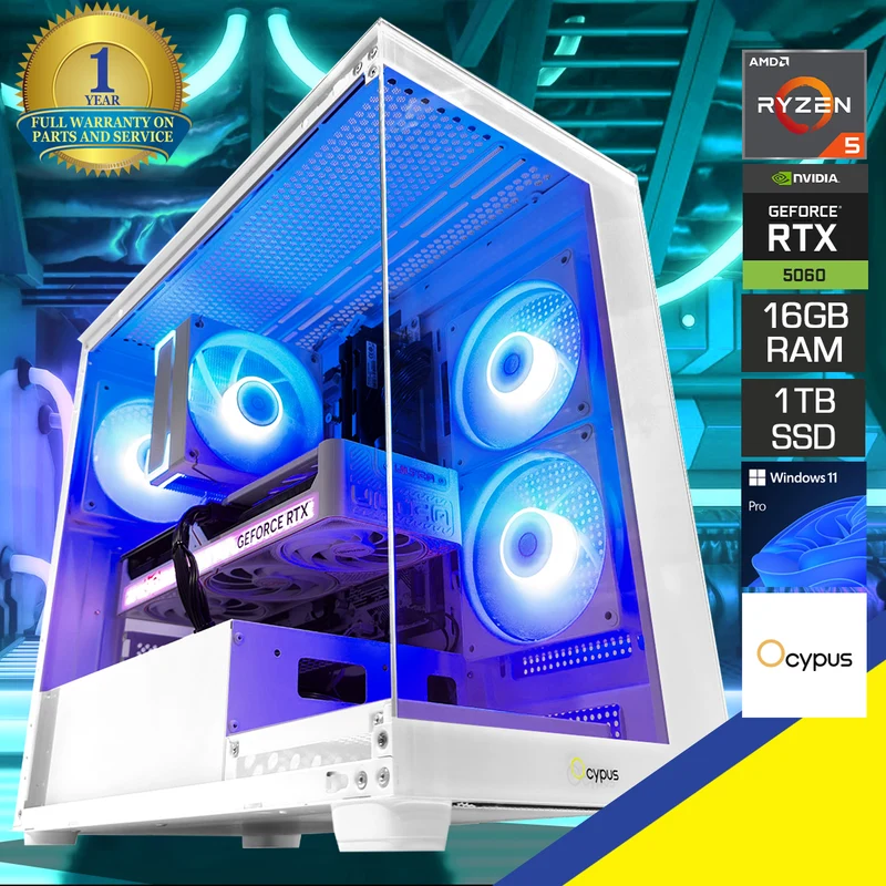 Sigma C52 White Desktop Gaming PC | AMD Ryzen 5 5600 | 16GB (2x8GB) RAM | 1TB SSD | RTX 5060 | Windows 11 Pro