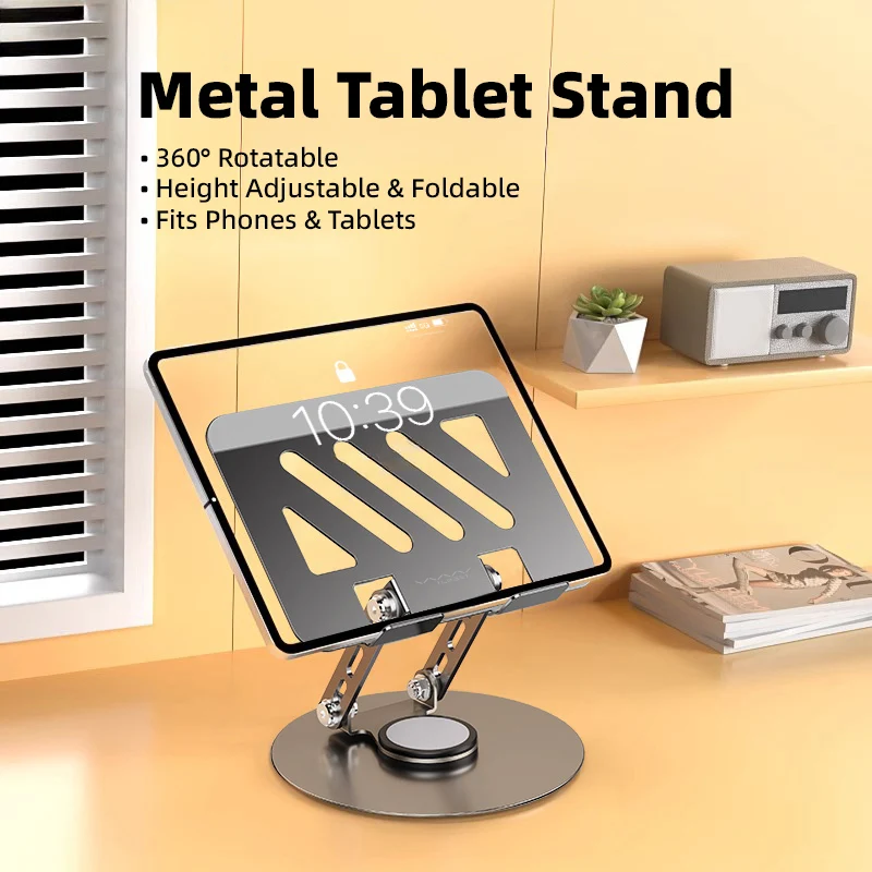 Vyvylabs PD10 360 Degrees Rotation Metal Desktop Tablet Stand (Grey) (V-PD10-GY)