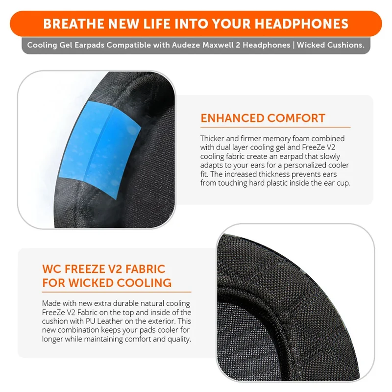 Wicked Cushions Audeze Maxwell 2 Earpads - WC FreeZe Cooling Gel (90s Black, Black, Emerald Tide, Geo Grey, The Simulation)