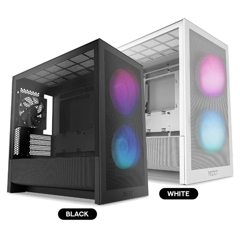 NZXT H3 Flow Micro-ATX Airflow PC Case with RGB Fans (Black, White) (CC-H31FB-R1, CC-H31FW-R1)