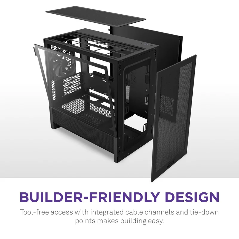 NZXT H3 Flow Micro-ATX Airflow PC Case with RGB Fans (Black, White) (CC-H31FB-R1, CC-H31FW-R1)
