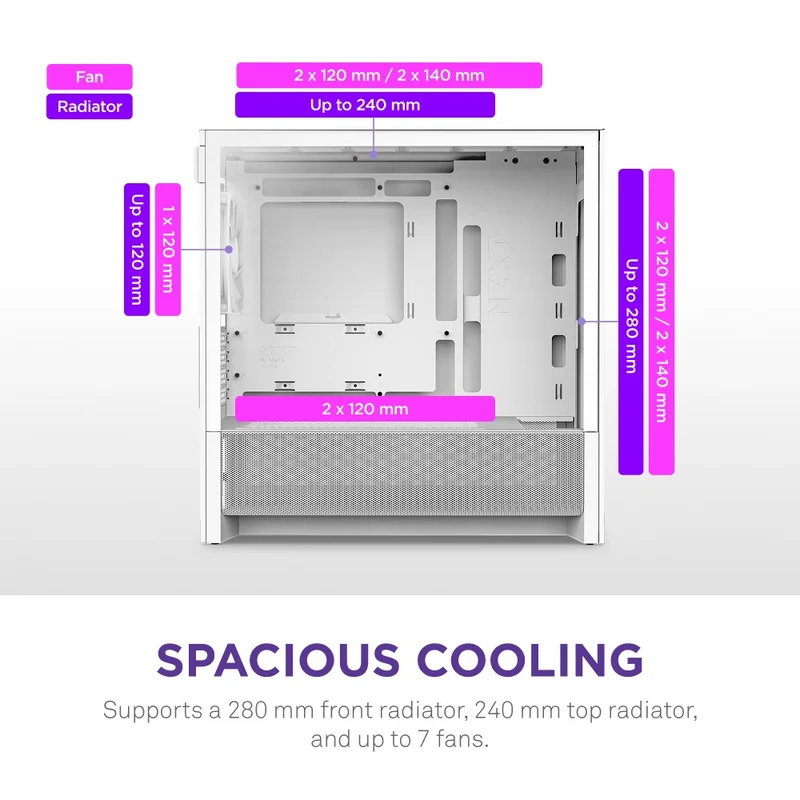 NZXT H3 Flow Micro-ATX Airflow PC Case with RGB Fans (Black, White) (CC-H31FB-R1, CC-H31FW-R1)