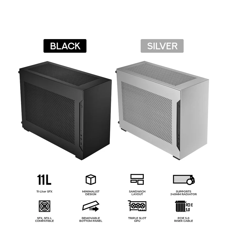 Lian Li A4-H20 Mini-ITX Dan SmallForm Factor PC Case (Black, Silver) (A4H2OX5, A4H2OA5)