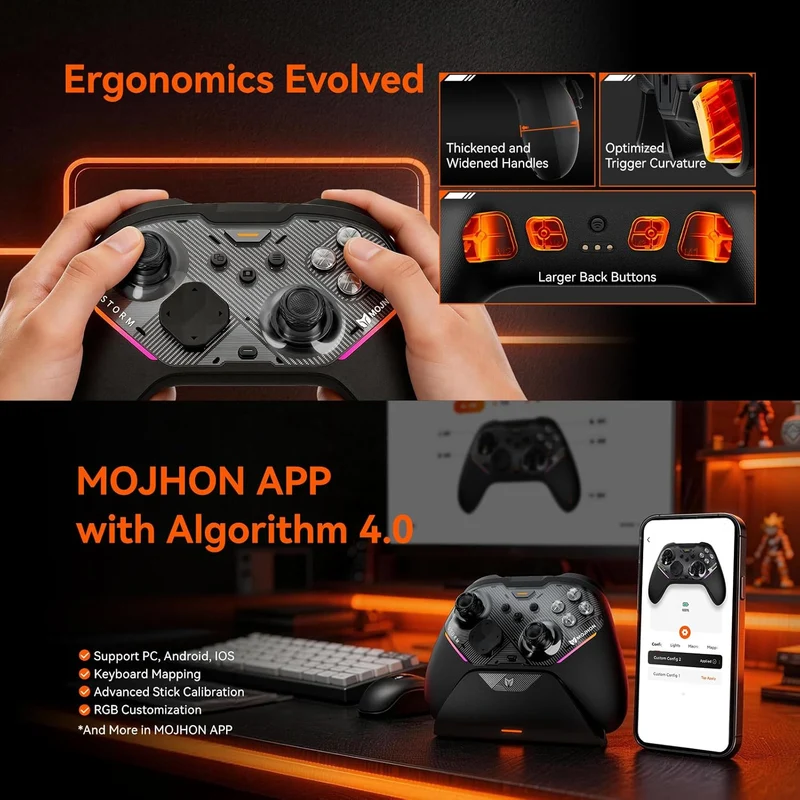 Bigbig Won Mojhon Storm Multi-Platform Wireless Controller for Win 10 & 11 / Nintendo Switch / Nintendo Switch 2 / Android / iOS (C04) (Black, White)