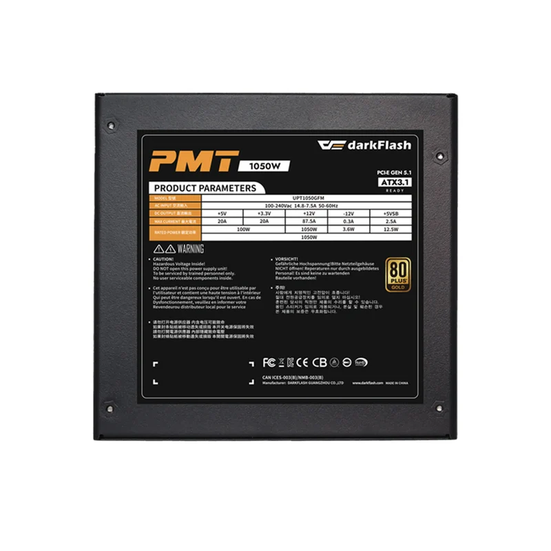 DarkFlash PMT1050 1050W 80+ Gold ATX 3.1 PCIe 5.1 Perfectmost Full Modular Power Supply (Black)