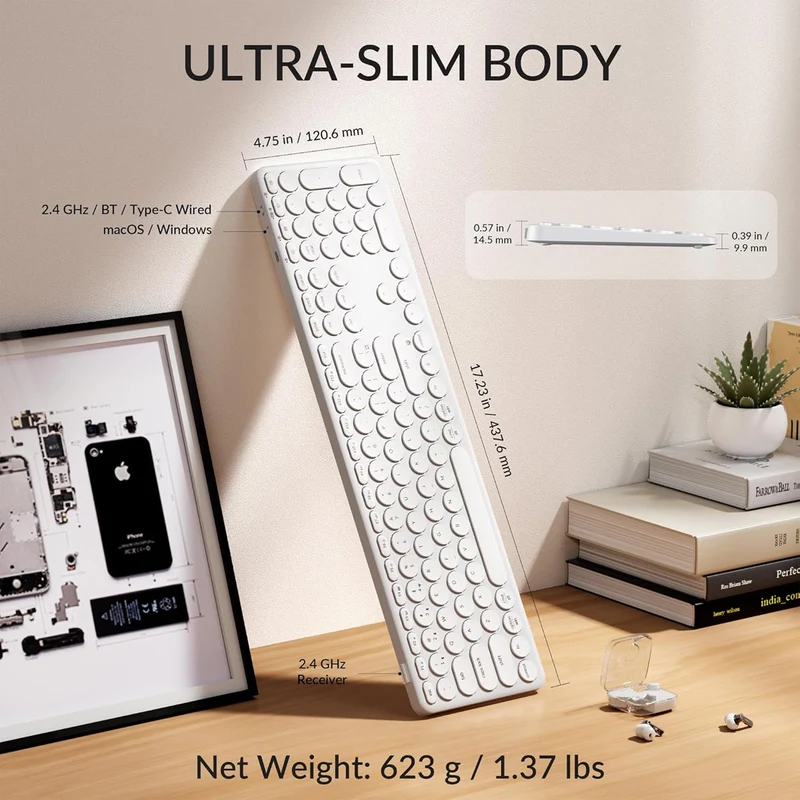Keychron B5 Pro Ultra-Slim Lightweight Full-Size Wireless Keyboard (Ivory White) (B5P-K8)