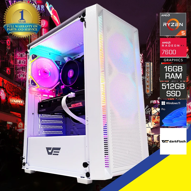 Alpha A305TG White Desktop Gaming PC | AMD Ryzen 5 5500 | 16GB (2x8GB) RAM | 512GB SSD | RX 7600 | Windows 11 Pro