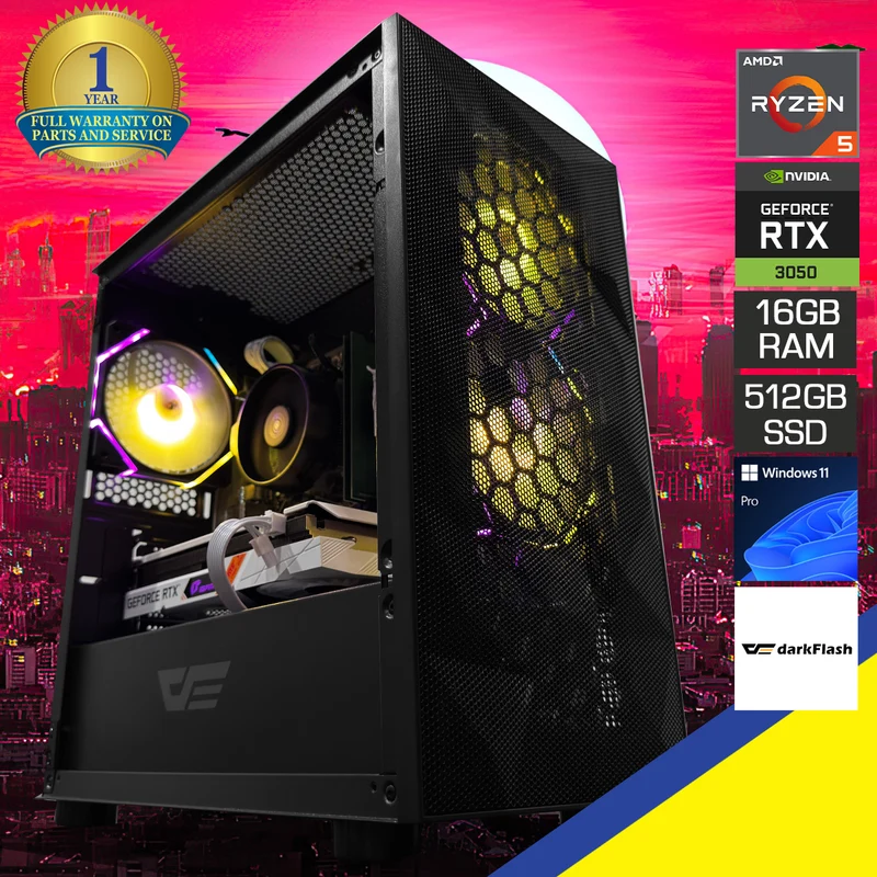 Alpha DLM21 Black Desktop Gaming PC | AMD Ryzen 5 5500 | 16GB(2x8GB) RAM | 512GB SSD | RTX 3050 | Windows 11 Pro