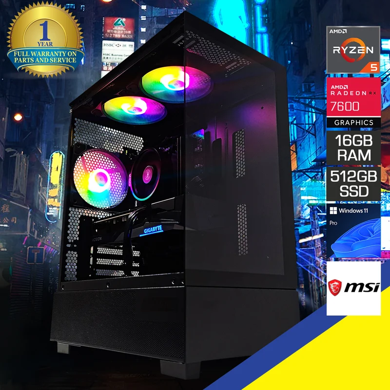 Alpha Pano M110A Black Desktop Gaming PC | AMD Ryzen 5 5500 | 16GB (2x8GB) RAM | 512GB SSD | RX 7600 | Windows 11 Pro