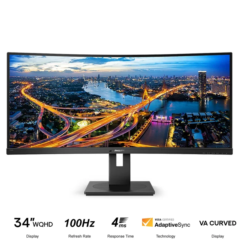 Philips B Line 346B1C/71 34" WQHD (3440x1440) 100Hz 4ms GTG VA Curved Ultrawide LCD Monitor with USB-C Dock and Tilt/ Height/ Swivel Adjustment (Black)