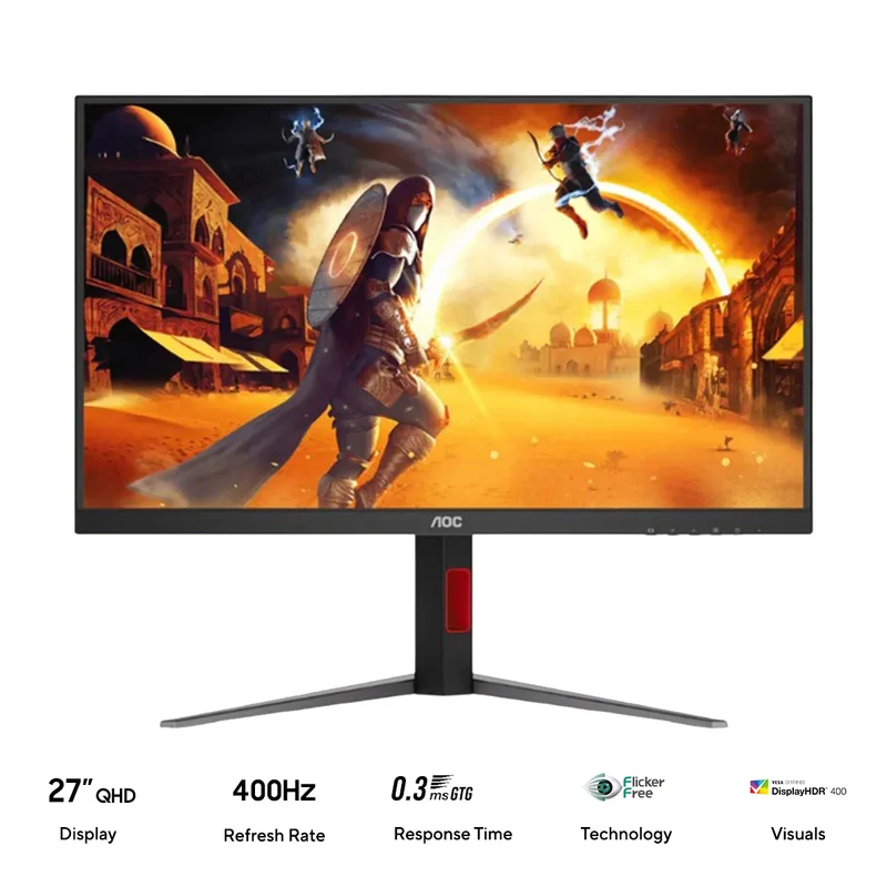 AOC CQ27G4S/71 27" QHD (2560x1440) Dual Mode (QHD 320Hz or HD 400Hz) 0.3ms (MPRT) / 1ms GTG VA Gaming Monitor with Tilt/ Height/ Swivel Adjustment (Black & Red)