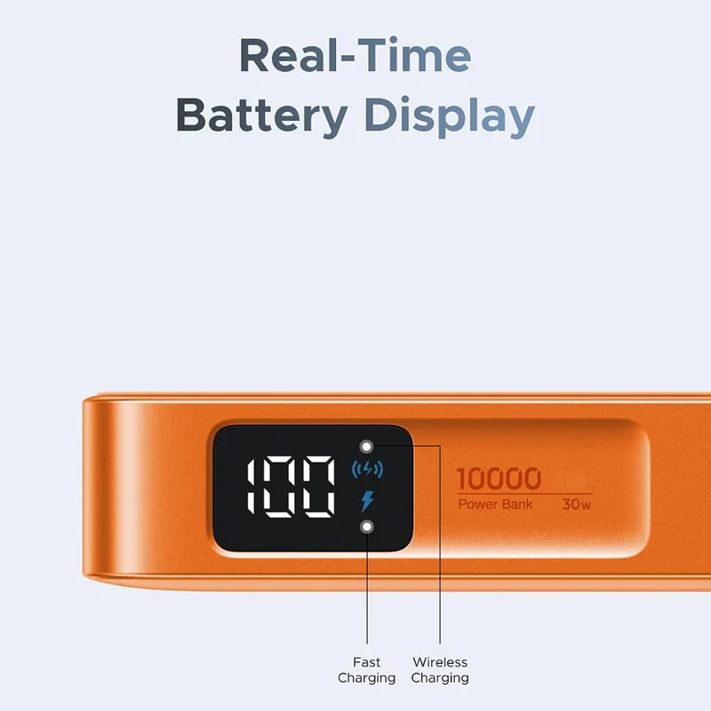 Ugreen MagFlow 10000mAh 30W USB-C + 25W Qi2 Magnetic Wireless Fast Charging Power Bank with Built-In USB-C Cable (Orange, White)