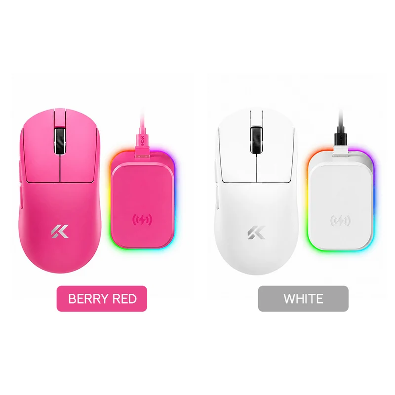 MCHOSE A7 V3 Pro+ Tri-Mode Lightweight eSports Gaming Mouse (Berry Red, White)