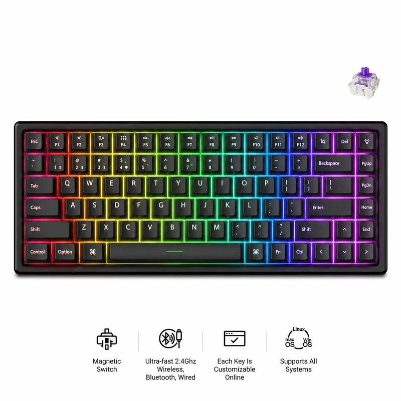 Keychron K2 HE 75% Wireless Hot-Swappable RGB Magnetic Switch Custom Keyboard - Resin Edition (Gateron Double-Rail Magnetic Nebula Switch) (K2H-F1R)